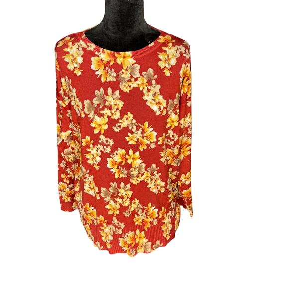 Cable & Gauge Women's sz Medium Crew Neck Long Sleeve Rust Floral Sweater Light - Picture 1 of 9